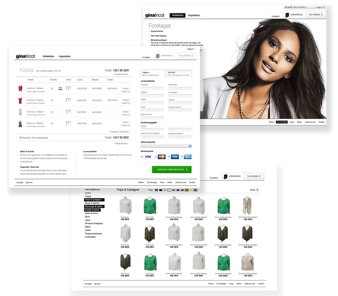 Gina Tricot e-commerce screens