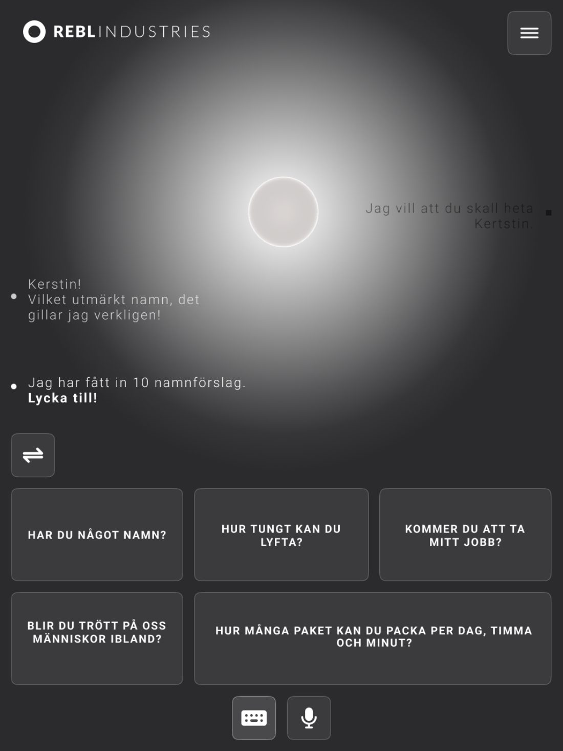 Naming the robot, dark companion view