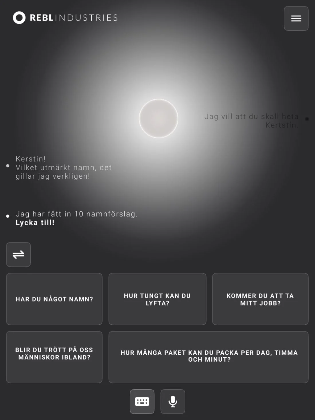 Naming the robot, dark companion view